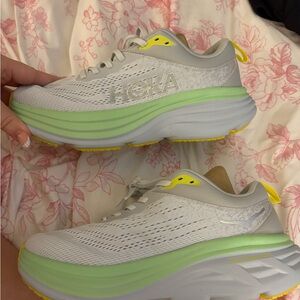 HOKA Women's white green and blue Running Shoes